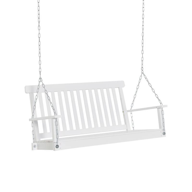 Outsunny 2-Seater Outdoor Patio Porch Swing Chair Seat with Slatted Build, Hanging Chains, Fir Wooden Design, White