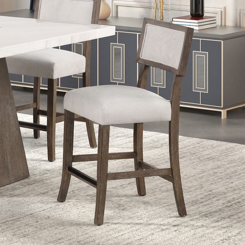 Set of 2 Upholstered Dining Chairs in Dark Walnut and Light Gray
