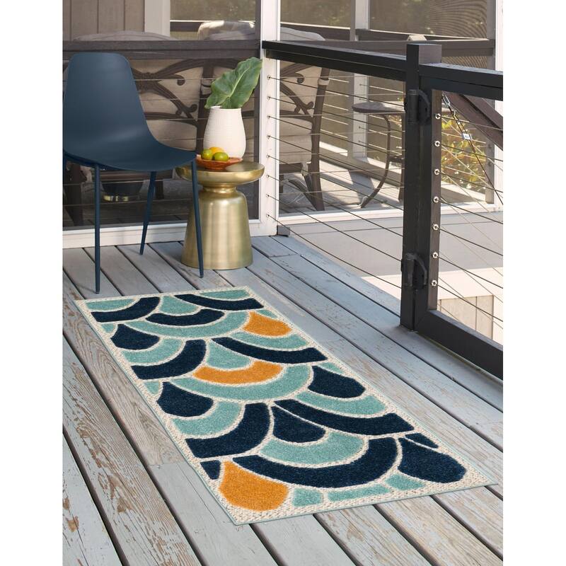 Outdoor Helena Collection Area Rug - Blue - 2'x6'