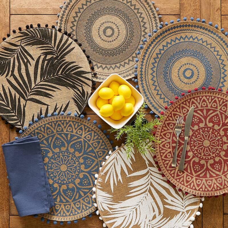 DII Block Print On Natural Round Jute Placemat (Set of 6)