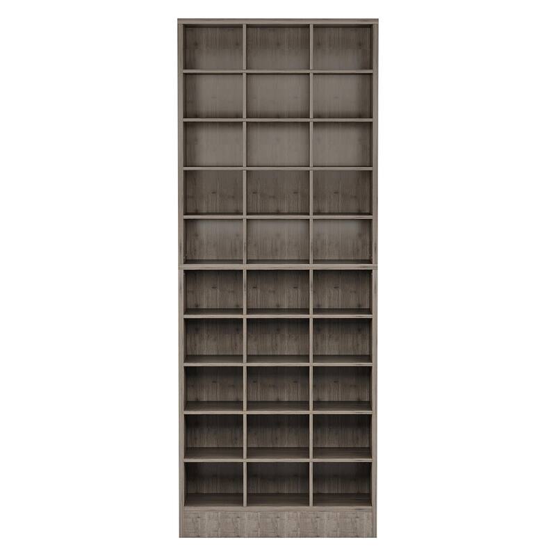 25" 10-Tier Grey Wooden Shoe Storage Cabinet, Modern 30-Cubby