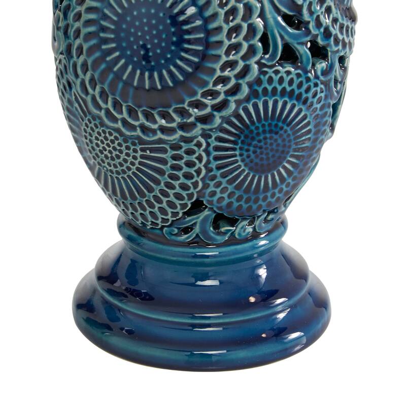 Ceramic Pillar Candle Holder - Set of 2 Blue - Roche River Decor - 6"W x 6"L x 13"H