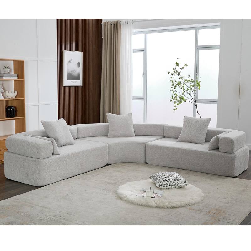 3-Piece Curved Sofa, Oversized Boucle Couch, Flexible for Living Room