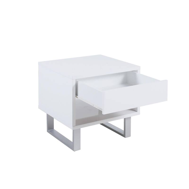 High Glossy White 1-Drawer End Table，Plant Stands
