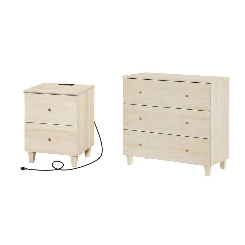 3-Drawer Dresser and Nightstand Set for Bedroom - 2 Packs - Light Oak - 2 Piece