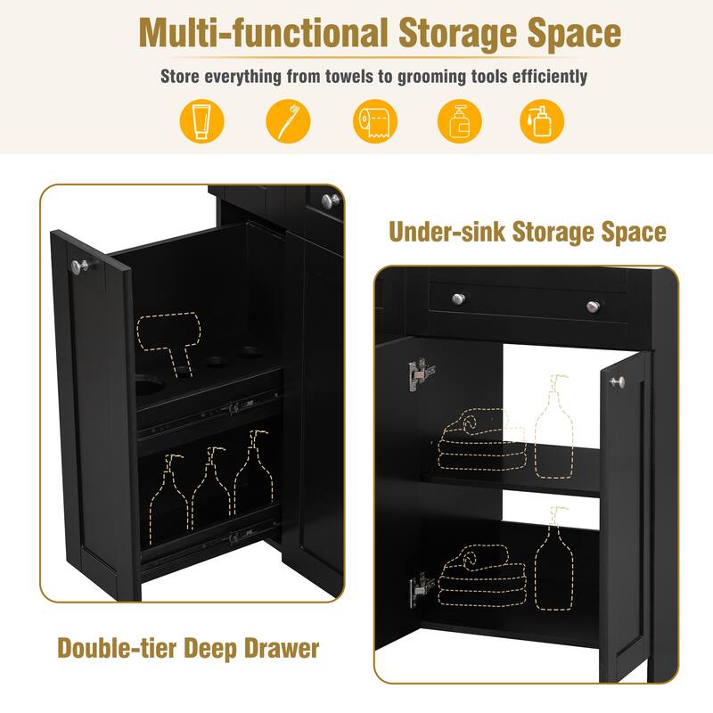 Bathroom Vanity with Sink, Single Basin Vanity Set with Double-Tier Drawer, Bathroom Storage Cabinet with Adjustable Shelf