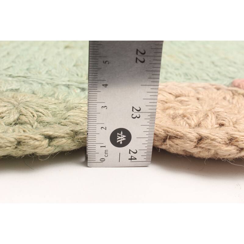 ECARPETGALLERY Braid weave Sienna Light Green Wool Rug - 3'2 x 3'2