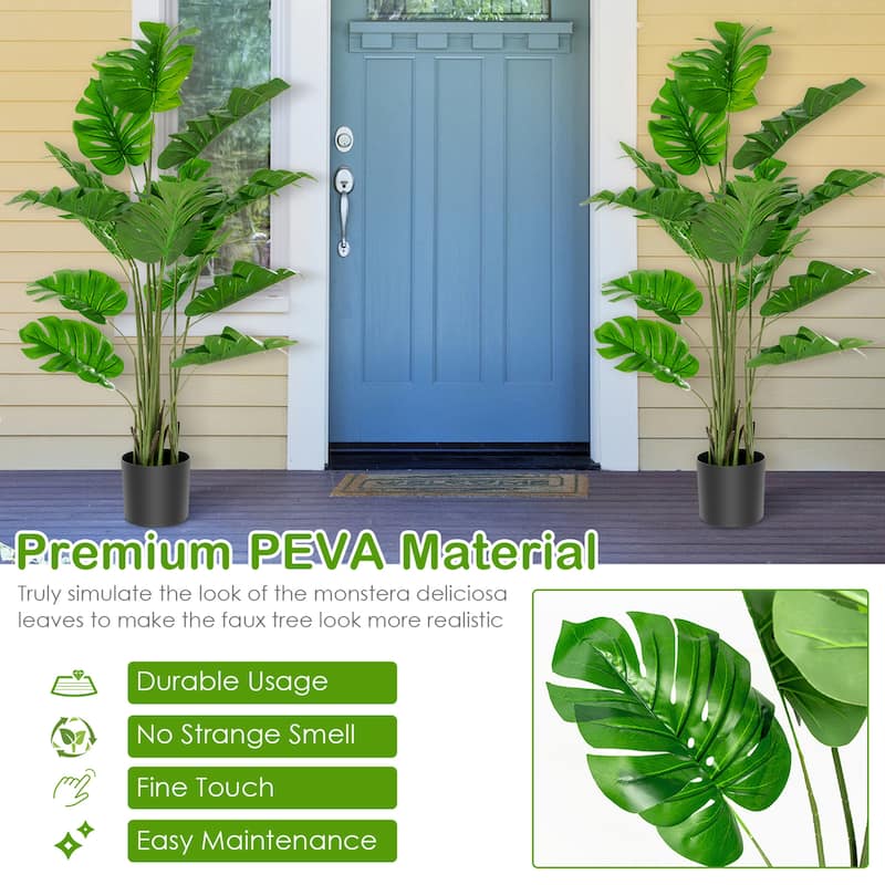 Gymax 2-Pack 5 ft Artificial Tree Potted Fake Faux Monstera Deliciosa