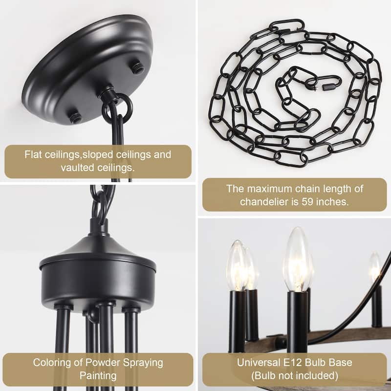 12-Light 26.77-inch Vintage Rustic Wagon Wheel Chandelier for Kitchen