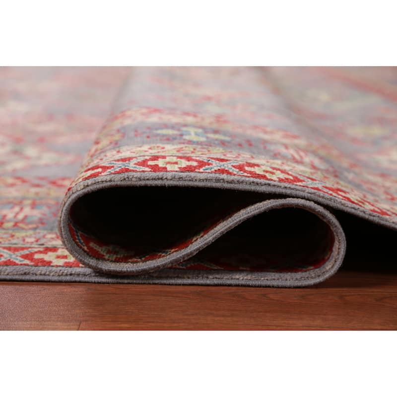 Hand Knotted Oriental 100% Wool Carpet Traditional Geometric Greys & Charcoal Kazak Area Rug - 9' 9'' X 8' 2''