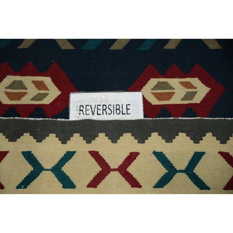 Hand Woven Oriental 100% Wool Carpet Southwestern Tribal Navy Blue & Blues Kilim Area Rug - 9' 11'' X 8' 2''