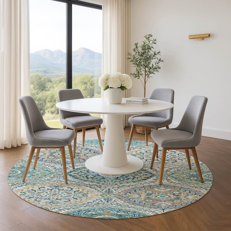 Premium Washable Super Soft Traditional Global Mayfield Rug - Teal - 8' x 8'