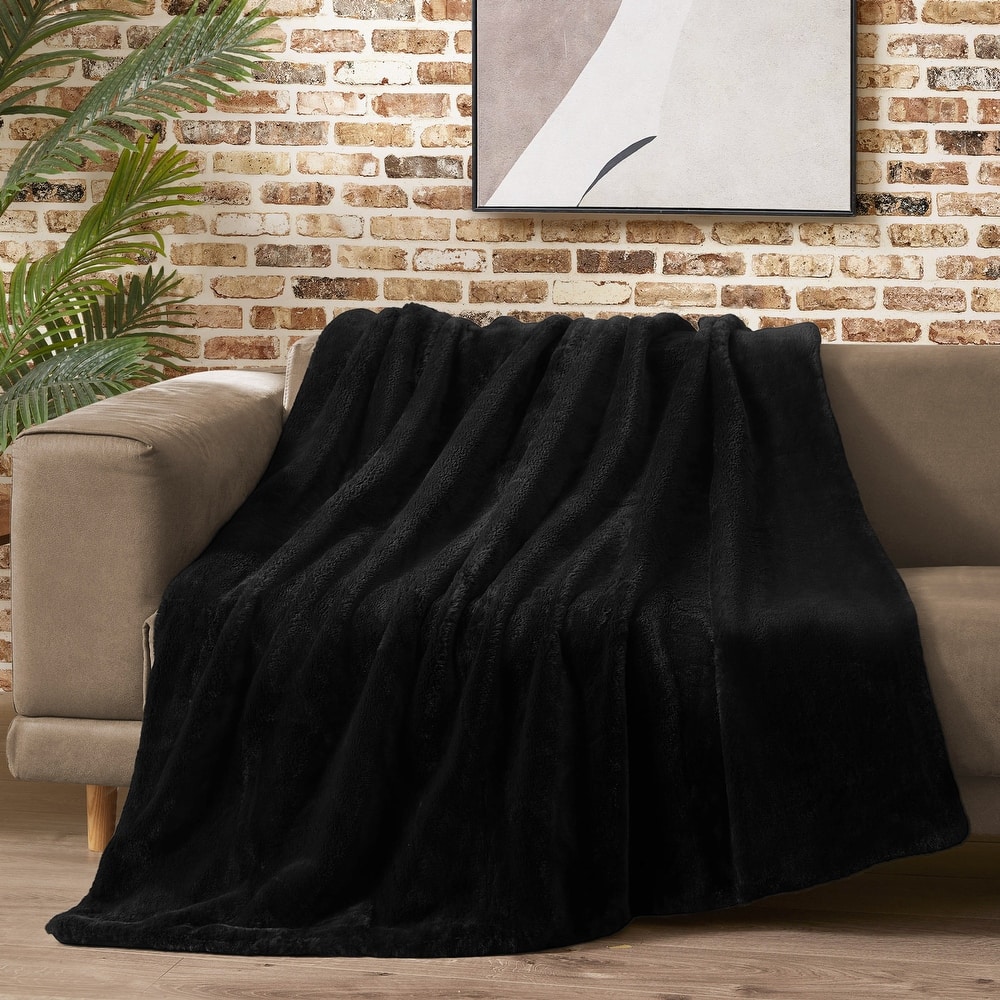 Lucky Brand Solid Synthetic Fur Rabbit 50" x 70" Throw Blanket