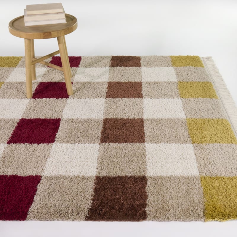 Bonnie Modern Plaid Area Rug - Red/Yellow - 7'10" x 10'