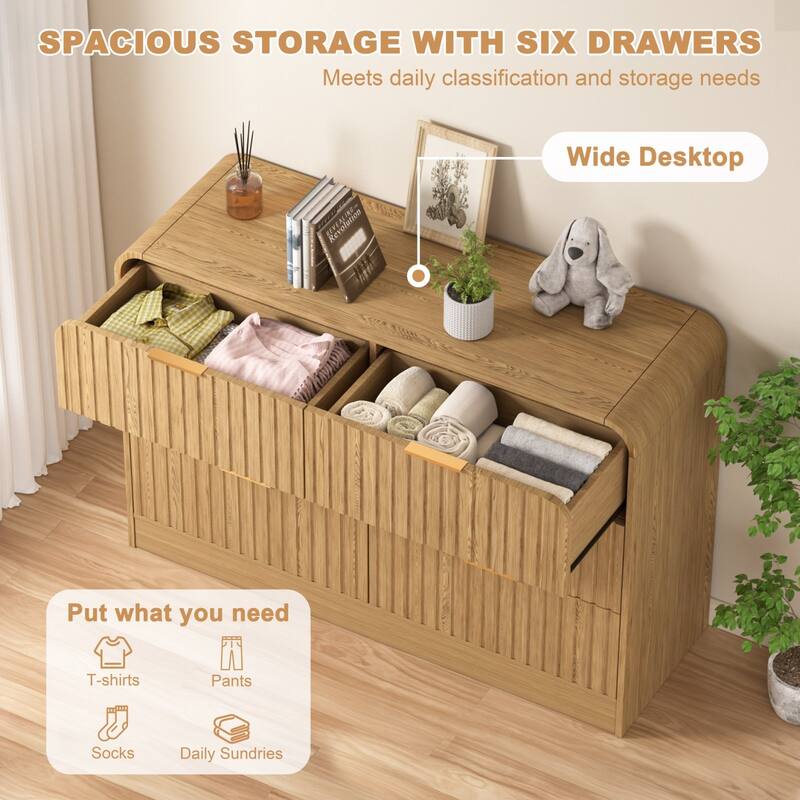 VEIKOUS 6-Drawer Wood Dresser for Bedroom, Mid-Century Modern Chest of Drawers with Anti-Tipping Device