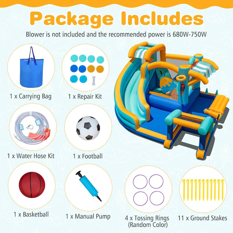 Costway Inflatable Water Park with Market Stand Climbing Wall Splash - Multi-Colored