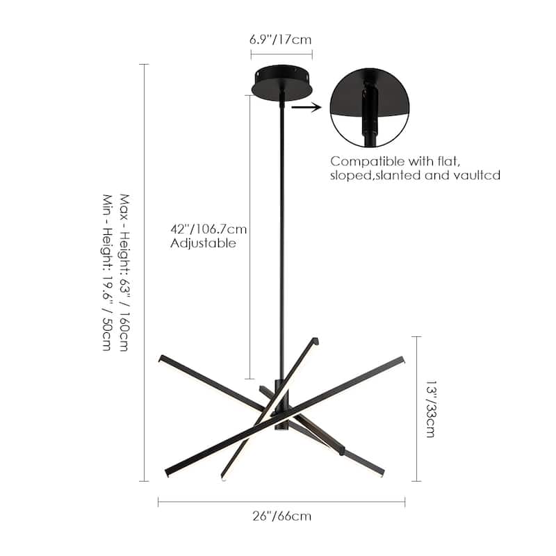 4-Light Modern Linear Pendant Island Lighting Sputnik Dimmable Integrated LED Chandelier for Dining Room