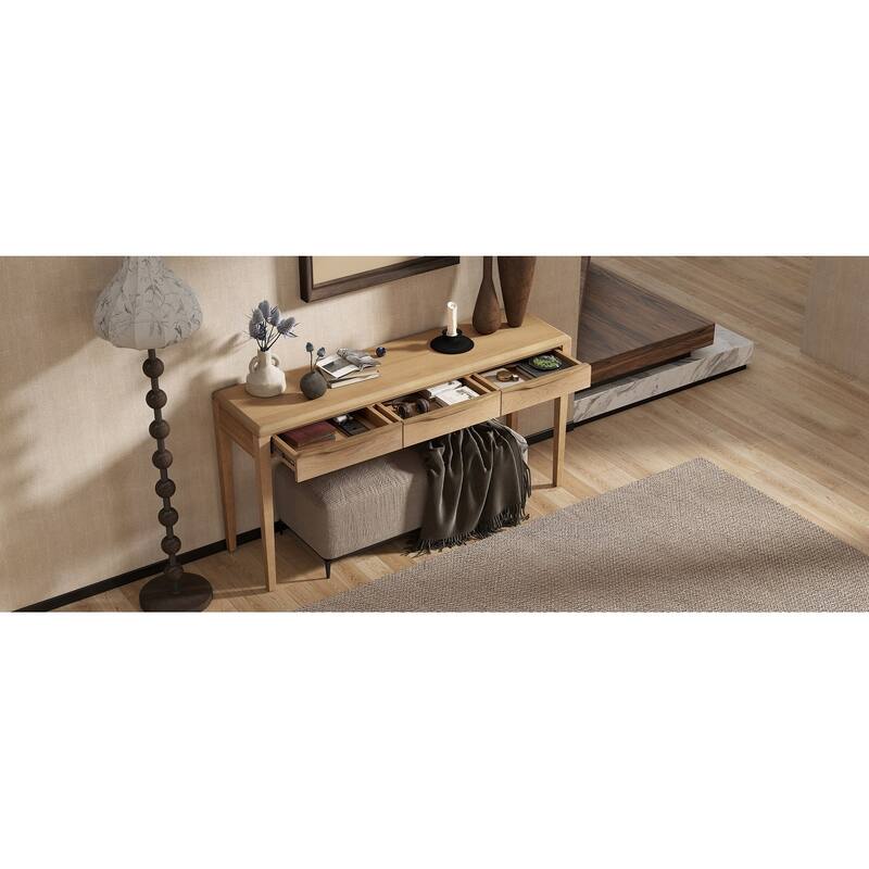 59.84"Elegant Console Table,Light Luxury Entryway Table with 3 Drawers,Farmhouse Sofa Table with Soft-Corner Design