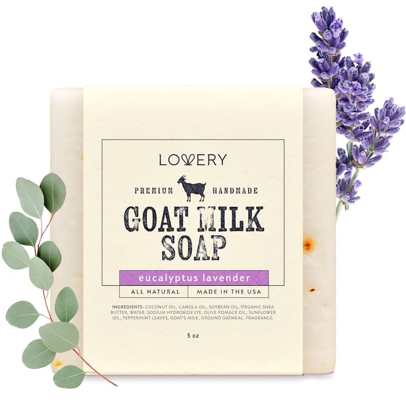 Lovery Handmade Goat Milk Soap Made in USA with Shea Butter - Eucalyptus Lavender Scent - Goats Milk Soap Bar, Single