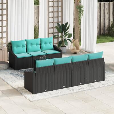 vidaXL 8 Garden Sofa Set with Cushions Black Poly Rattan - 91.7 x 24.4 x 27.2
