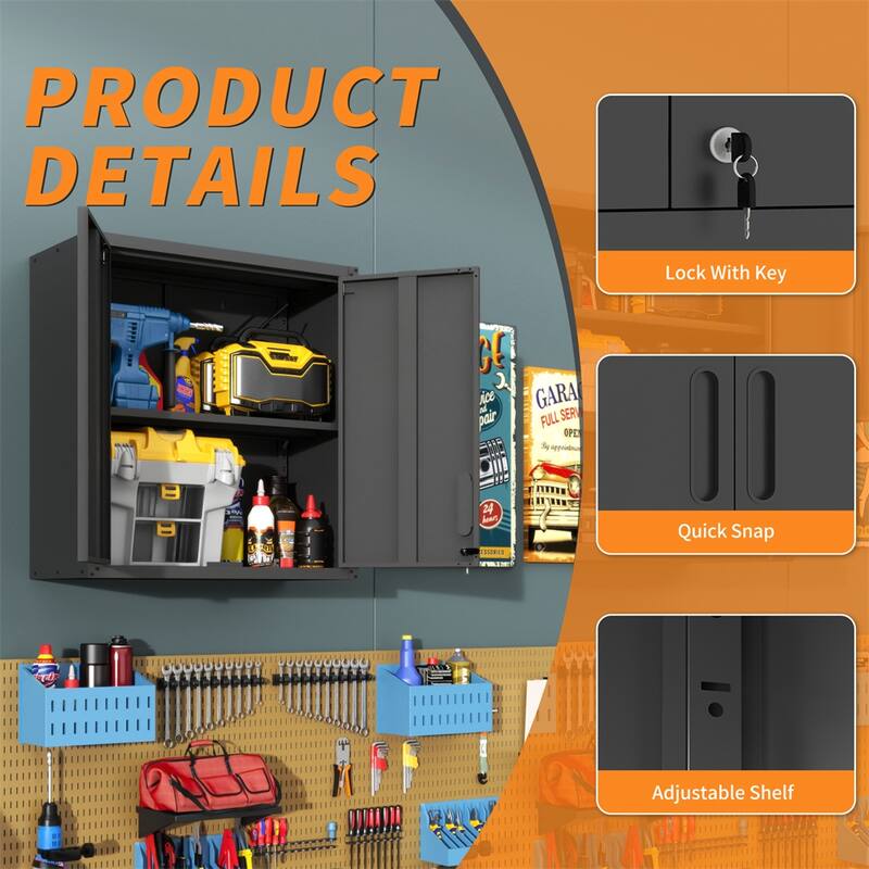 Wall-Mounted Tool Storage Cabinet w/Locking Door 1 adjustable Shelf