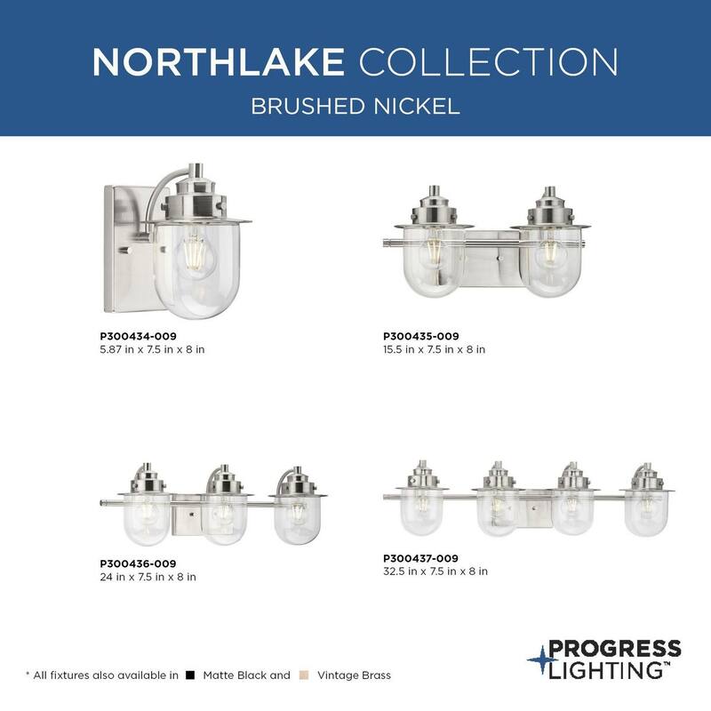 Northlake Collection One-Light Brushed Nickel Clear Glass Transitional Bath Light - 5.87 in x 7.5 in x 8 in