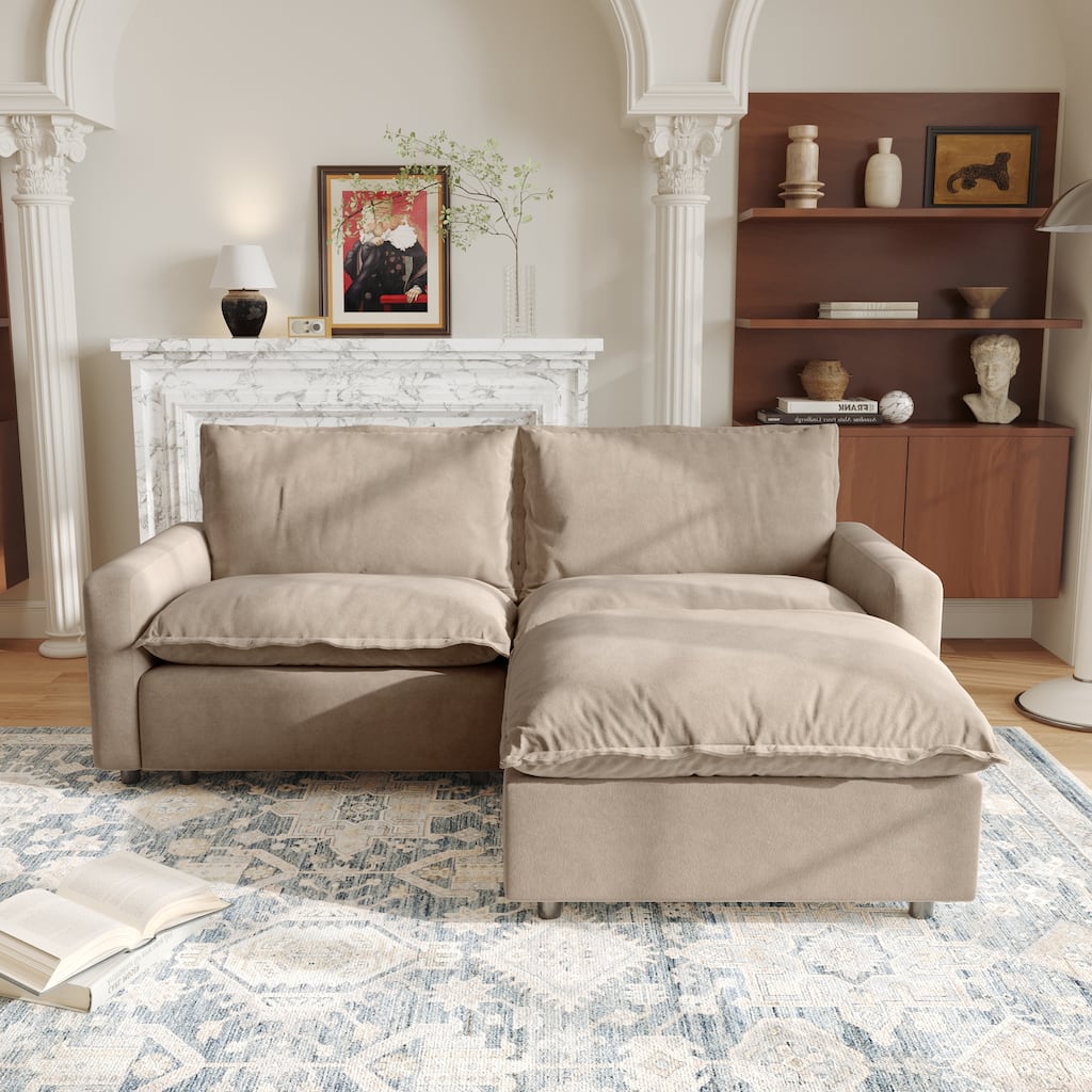 83.5" L Shaped Cloud Modular Sofa With 1 Ottoman