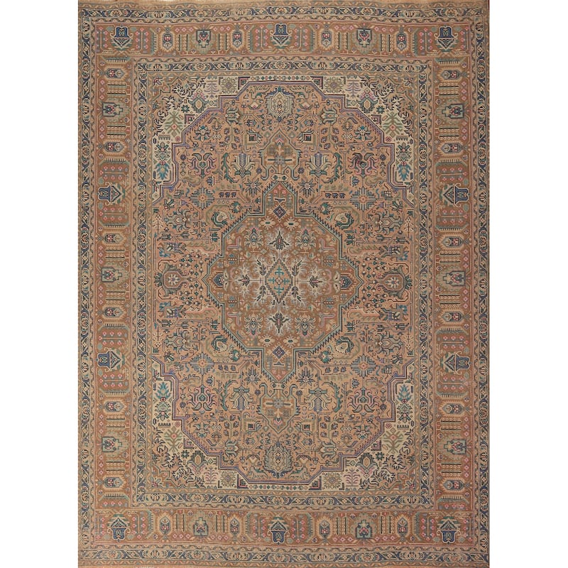 Geometric Tabriz Persian Vintage Area Rug Hand-Knotted Wool Carpet - 8'3" x 11'4"