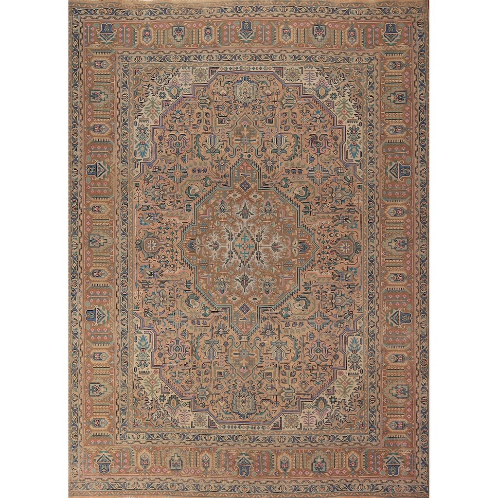 Geometric Tabriz Persian Vintage Area Rug Hand-Knotted Wool Carpet - 8'3" x 11'4"