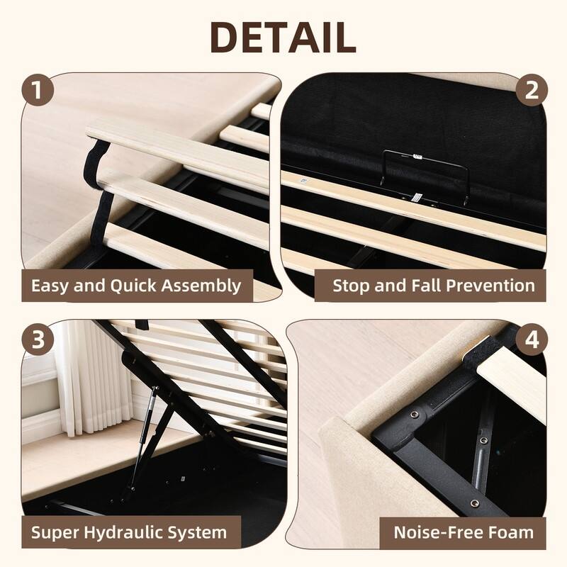 Modern Minimalist Upholstered Storage Bed with Lift-Up Platform