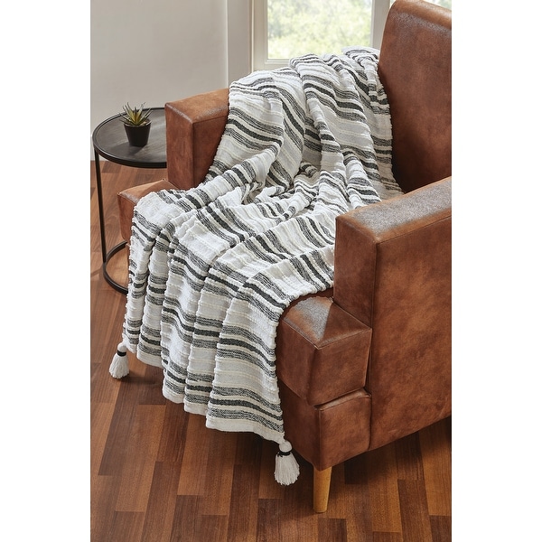 Tahari Home Cassidy Woven Stripe Tassel Throw. Opens flyout.