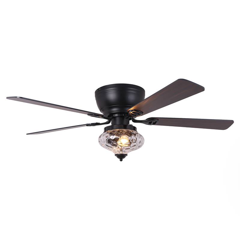 52" Classic Matte Black Flush Mount Ceiling Fan with Light and Remote - 52 in. D x 52 in. W x 14 in. H
