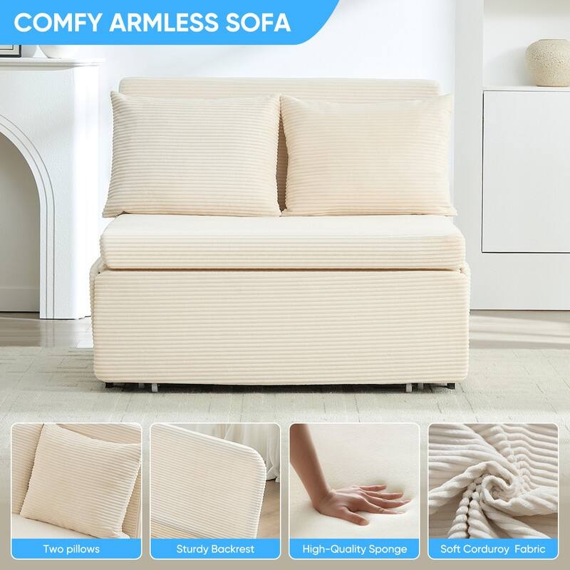 Mixoy Corduroy Fabric Queen Size/Twin Size Sofa Bed, 2-in-1 Modern Pull Out Sleeper Sofa Bed