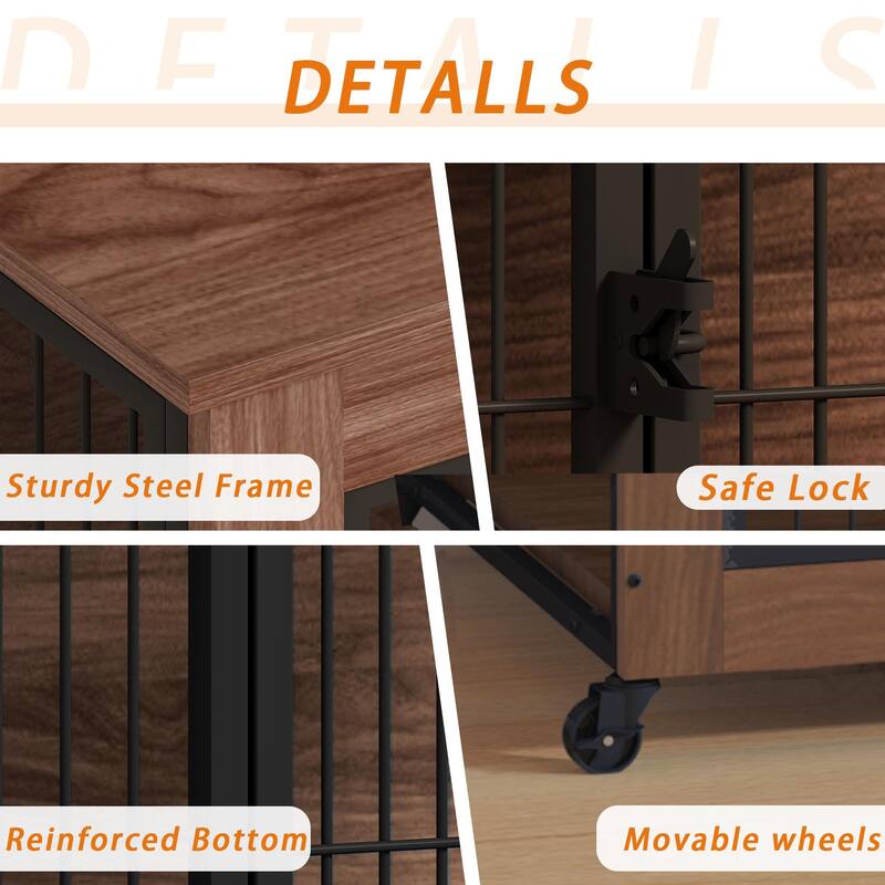38.6" Dog Crate Furniture with Wheels for Small Dogs, Heavy Duty Dog Kennel Indoor with 2 Doors, Wooden Pet Cage End Table