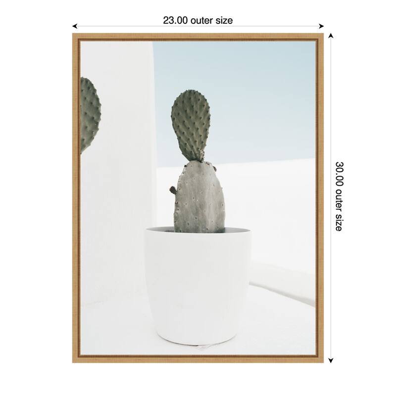 Minimal Cactus Santorini by Bella Eve Framed Canvas Wall Art Print - Sylvie Natural - 23 x 30 in