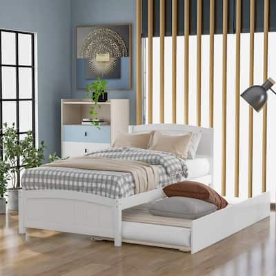 Twin Size Wooden Platform Bed with Trundle