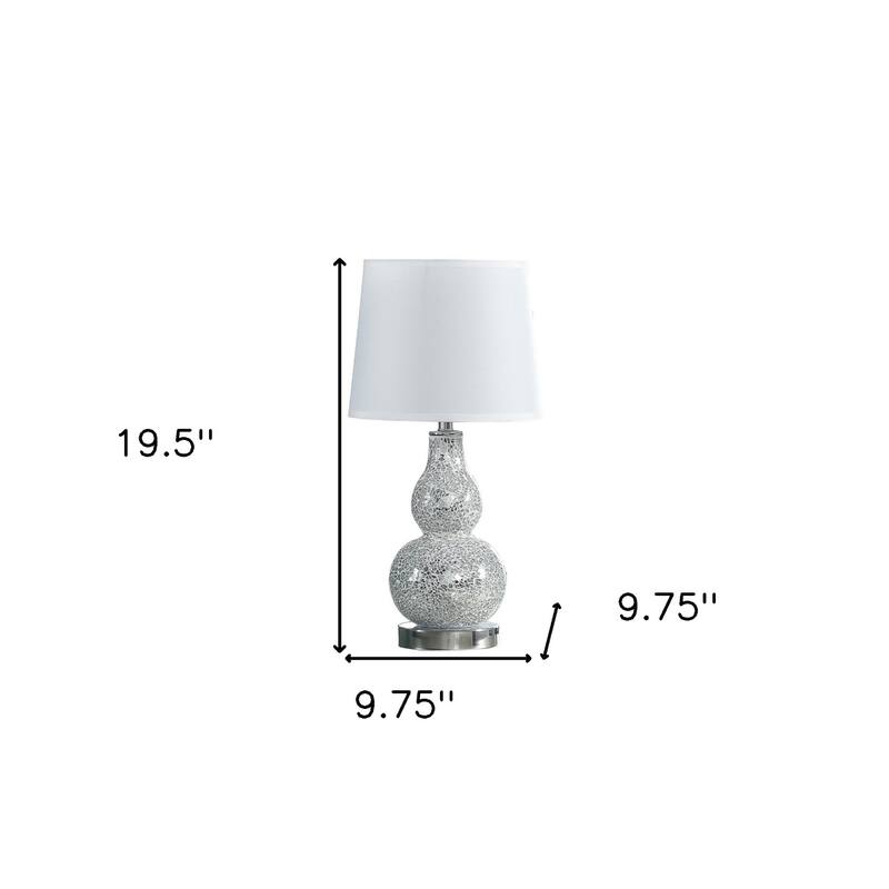 Silver Resin Gourd Table Lamp with White Globe Shade and Cord - 9.75” x 9.75” x 19.5” (D x W x H)