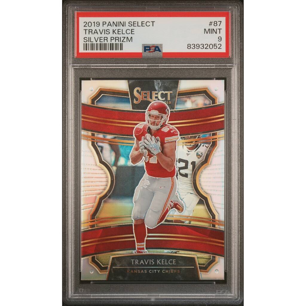 Travis Kelce 2019 Panini Select Silver Prizm Football Card #87 Graded PSA 9 - 8'6" x 11'6"