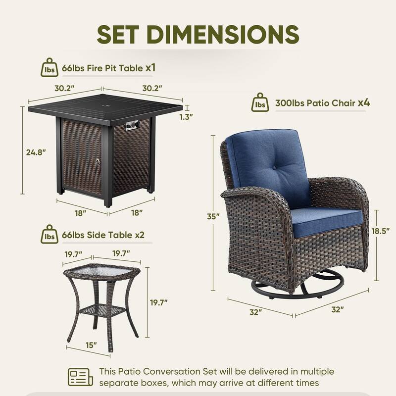 Outdoor Chairs with Fire Pit Table Set