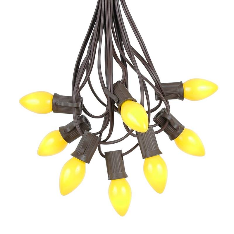 25 Foot C7 Ceramic Christmas Light Set, Hanging String Lights, Brown Wire