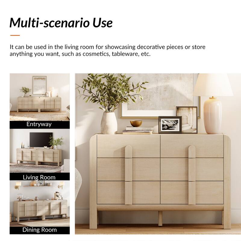 WAMPAT Mid Century 6 Drawer Dresser Set Of 2, 47.2" Modern Chest Of Drawers With Storage, Curved Profile Wood Double Dresser