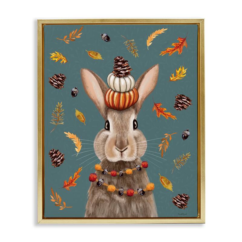 Stupell Festive Autumnal Hare Framed Floater Canvas Wall Art Design By Elizabeth Tyndall - 25 x 31 - Gold
