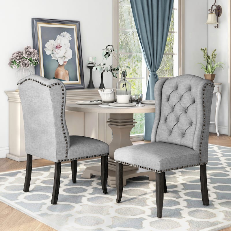 Tays Tufted Linen Wingback Dining Chairs (Set of 2) by Furniture of America - Grey