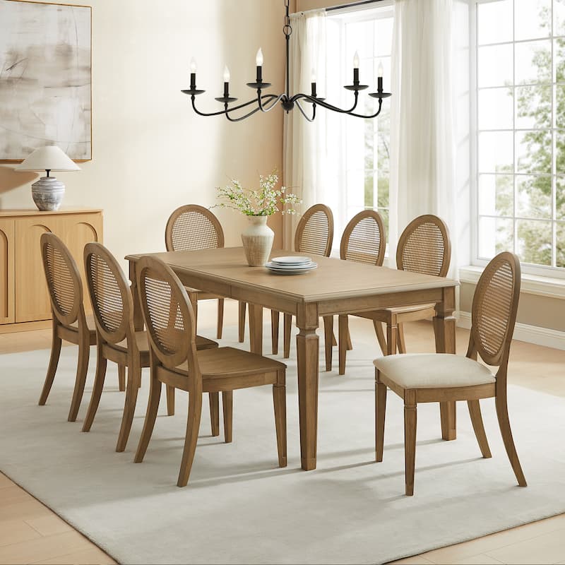 Crosley Katia 9Pc Dining Set With Cane-Back Upholstered Chairs