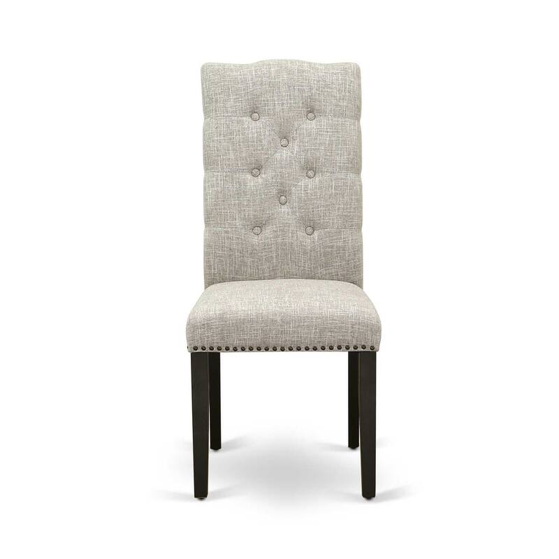 Modern Parsons Dining Chairs - Set of 2 - Elegant Button Tufted Fabric Chairs - Dark Khaki Linen Finish