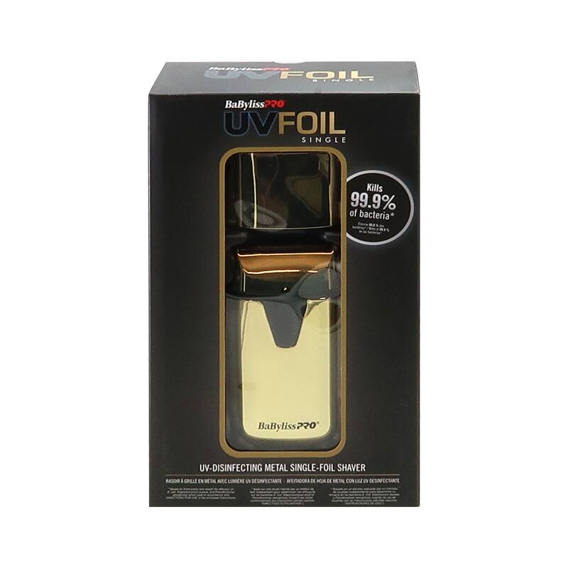 BaByliss Pro UVFOIL UV-Disinfecting Metal Single Foil Shaver - Gold #FXLFS1G + Fade Brush + 9" Comb