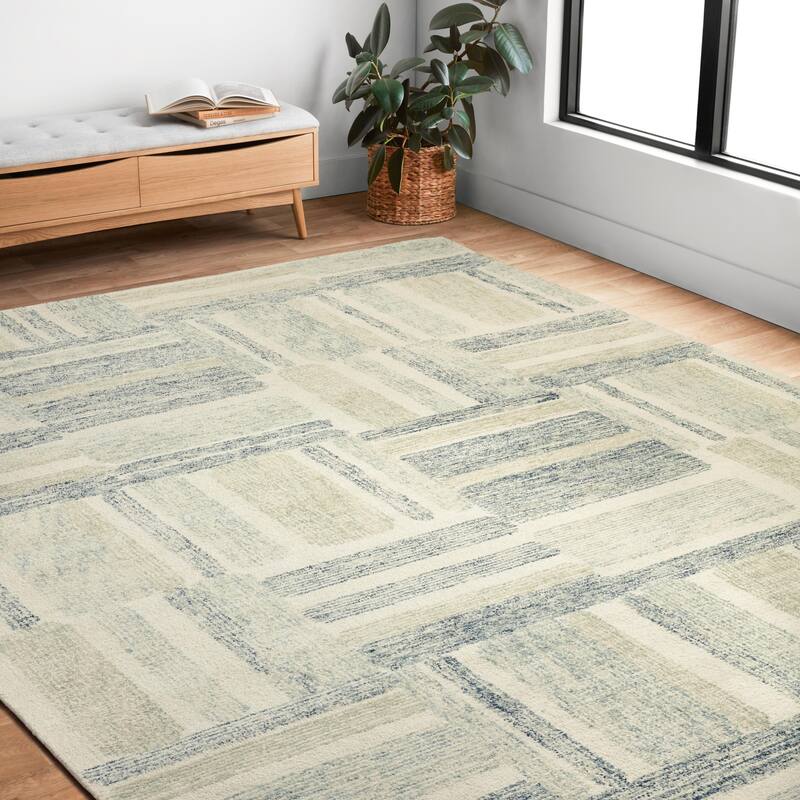 Alexander Home Aubrey Modern Graphic Wool Area Rug - 9' 3" x 13' - aqua / denim - Rectangle
