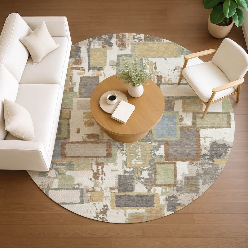 Machine Washable Indoor/ Outdoor Contemporary Geo Chantille Rug