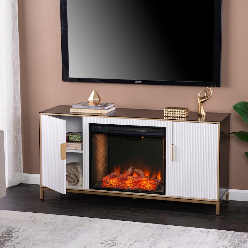 SEI Furniture Daltaire Contemporary Media TV Stand with Electric Fireplace Insert and Storage