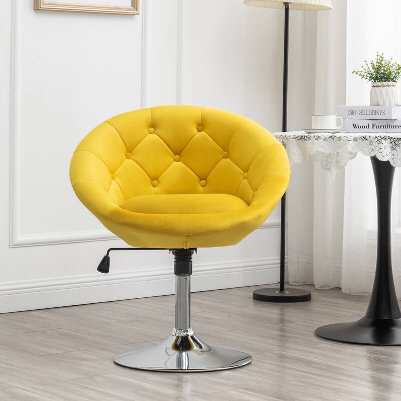 Noas Velvet Upholstered Tufted Swivel Accent Chair with Hydraulic Chrome Base ,Mid-Century Modern Style, Adjustable Height